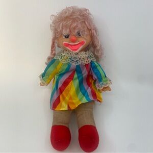 Vintage rainbow clown circus plastic toy doll as is 1986